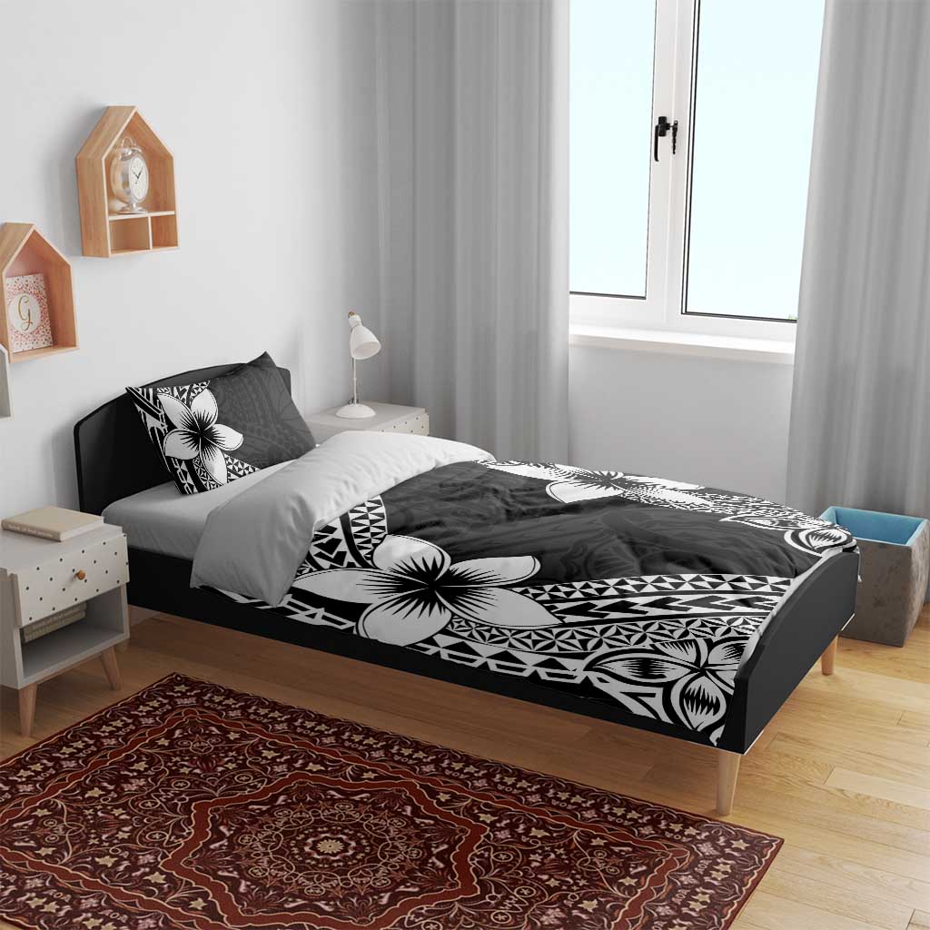 Lotu Tamaiti White Sunday Bedding Set Pacific Plumeria Flowers - Black Version LT9 - Polynesian Pride