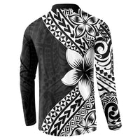 Lotu Tamaiti White Sunday Button Sweatshirt Pacific Plumeria Flowers - Black Version LT9 - Polynesian Pride