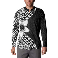 Lotu Tamaiti White Sunday Button Sweatshirt Pacific Plumeria Flowers - Black Version LT9 - Polynesian Pride