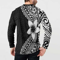 Lotu Tamaiti White Sunday Button Sweatshirt Pacific Plumeria Flowers - Black Version LT9 - Polynesian Pride