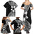 Lotu Tamaiti White Sunday Family Matching Summer Maxi Dress and Hawaiian Shirt Pacific Plumeria Flowers - Black Version