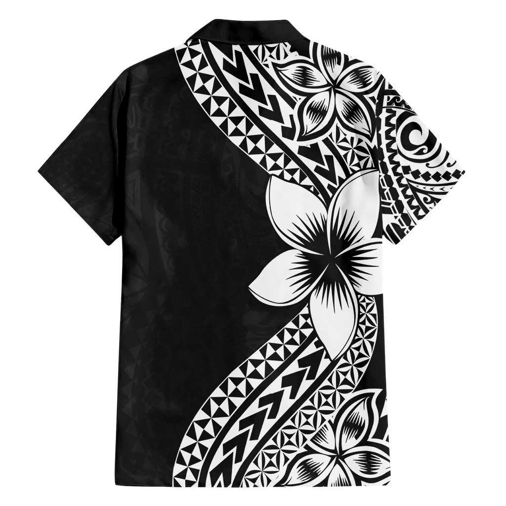 Lotu Tamaiti White Sunday Hawaiian Shirt Pacific Plumeria Flowers - Black Version LT9 - Polynesian Pride