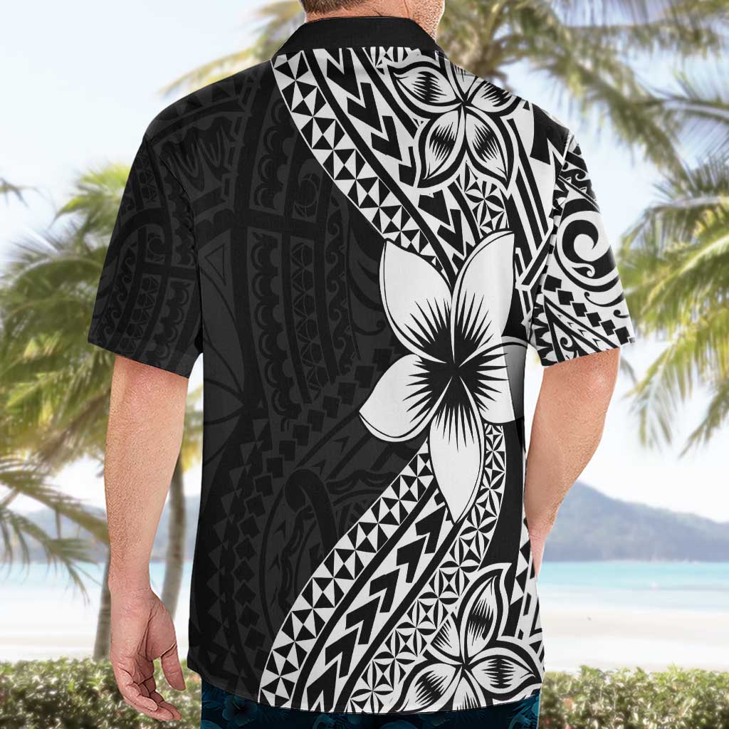 Lotu Tamaiti White Sunday Hawaiian Shirt Pacific Plumeria Flowers - Black Version LT9 - Polynesian Pride