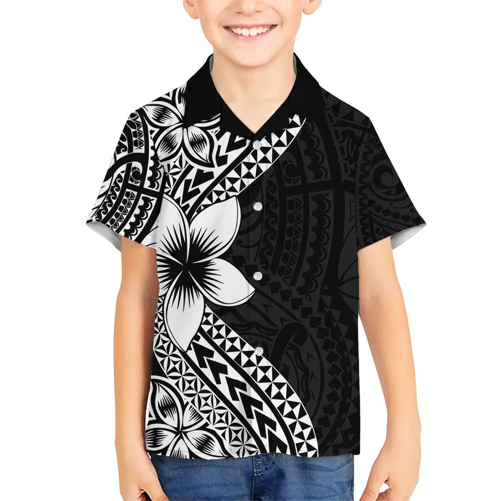 Lotu Tamaiti White Sunday Hawaiian Shirt Pacific Plumeria Flowers - Black Version LT9 - Polynesian Pride