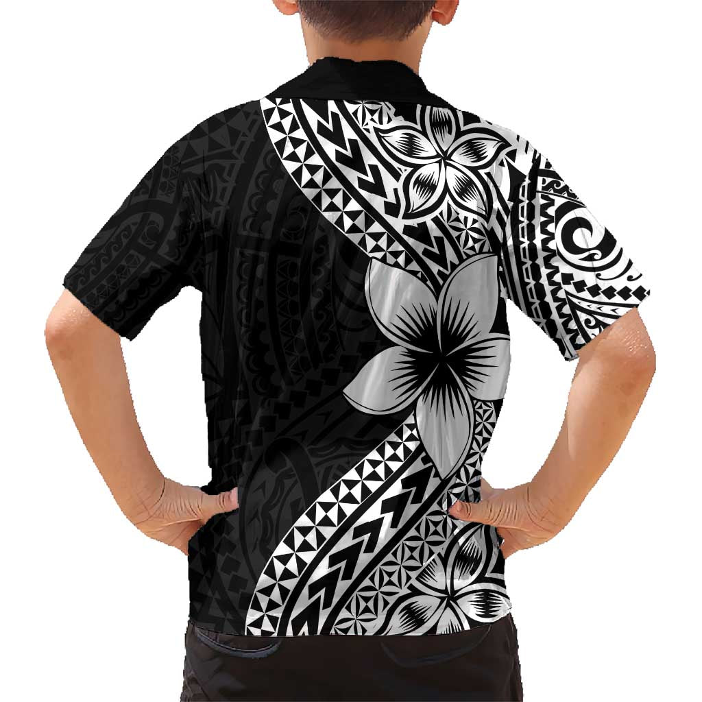 Lotu Tamaiti White Sunday Hawaiian Shirt Pacific Plumeria Flowers - Black Version LT9 - Polynesian Pride