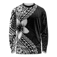 Lotu Tamaiti White Sunday Long Sleeve Shirt Pacific Plumeria Flowers - Black Version LT9 Unisex Black - Polynesian Pride