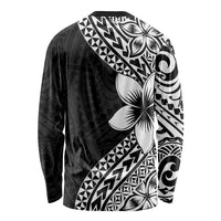 Lotu Tamaiti White Sunday Long Sleeve Shirt Pacific Plumeria Flowers - Black Version LT9 - Polynesian Pride