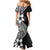 Lotu Tamaiti White Sunday Mermaid Dress Pacific Plumeria Flowers - Black Version