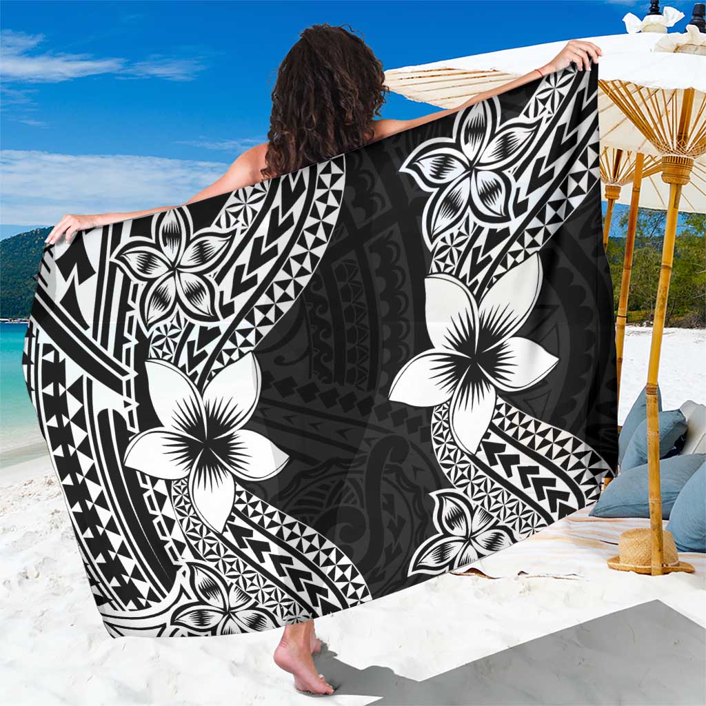 Lotu Tamaiti White Sunday Sarong Pacific Plumeria Flowers - Black Version LT9 One Size 44 x 66 inches Black - Polynesian Pride