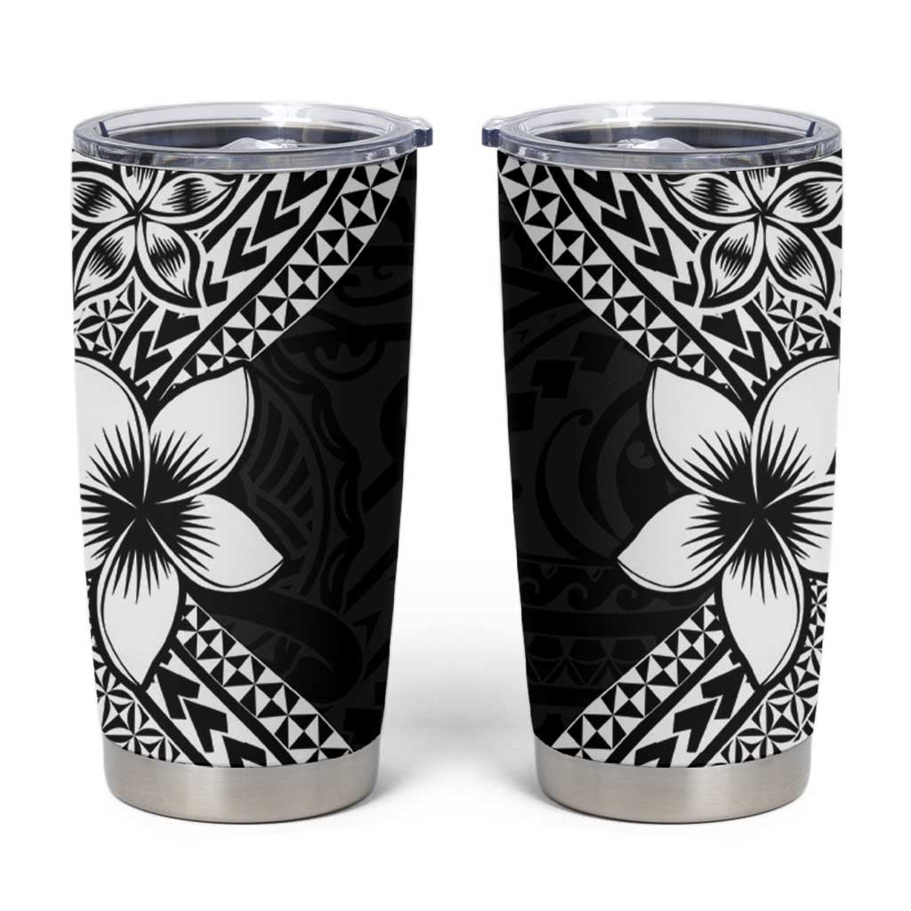 Lotu Tamaiti White Sunday Tumbler Cup Pacific Plumeria Flowers - Black Version LT9 Black - Polynesian Pride
