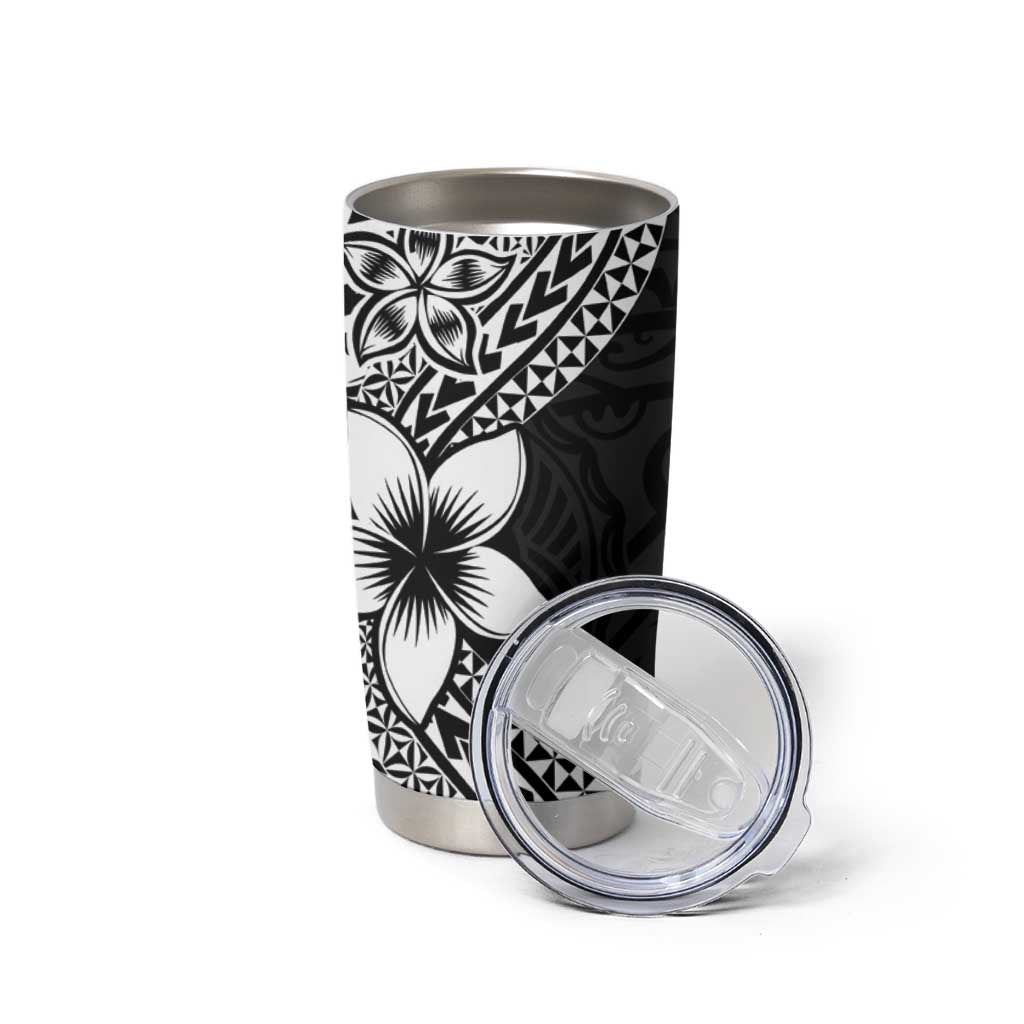 Lotu Tamaiti White Sunday Tumbler Cup Pacific Plumeria Flowers - Black Version LT9 - Polynesian Pride