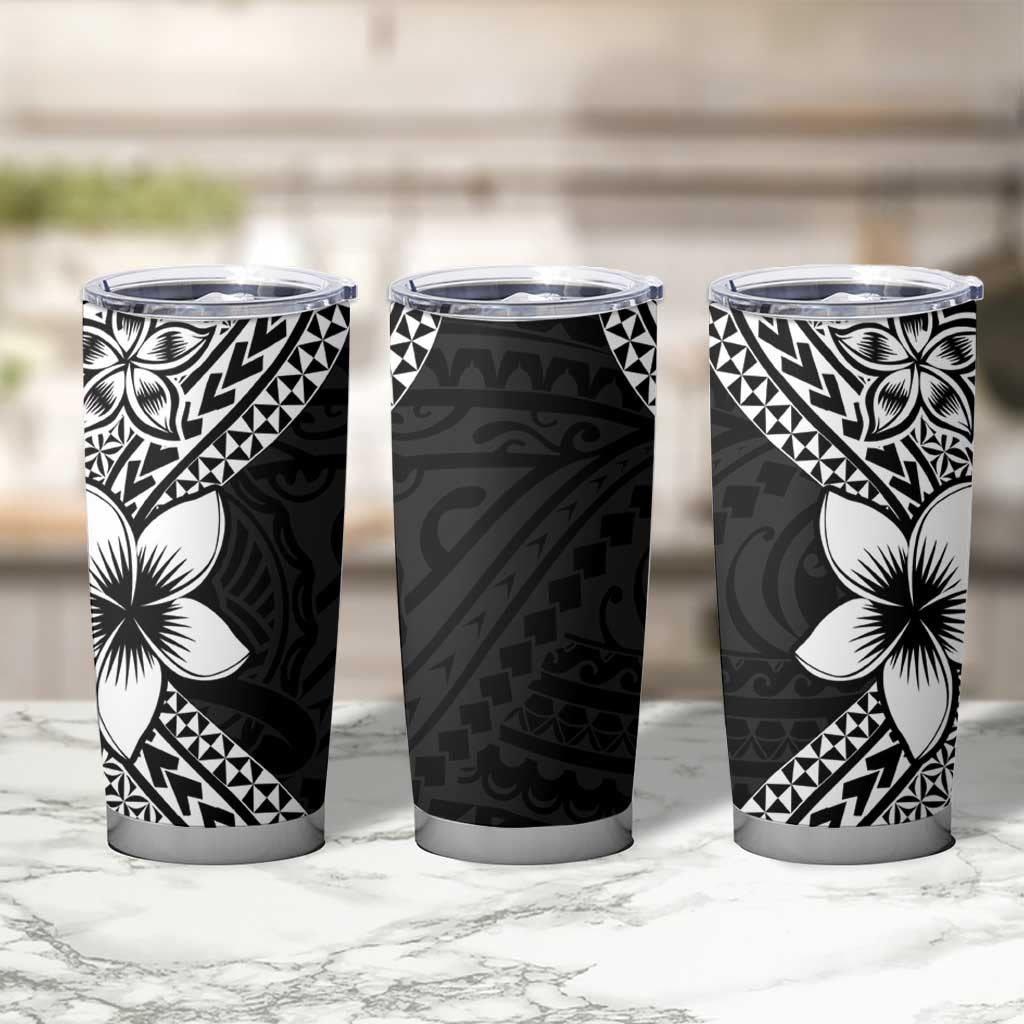 Lotu Tamaiti White Sunday Tumbler Cup Pacific Plumeria Flowers - Black Version LT9 - Polynesian Pride