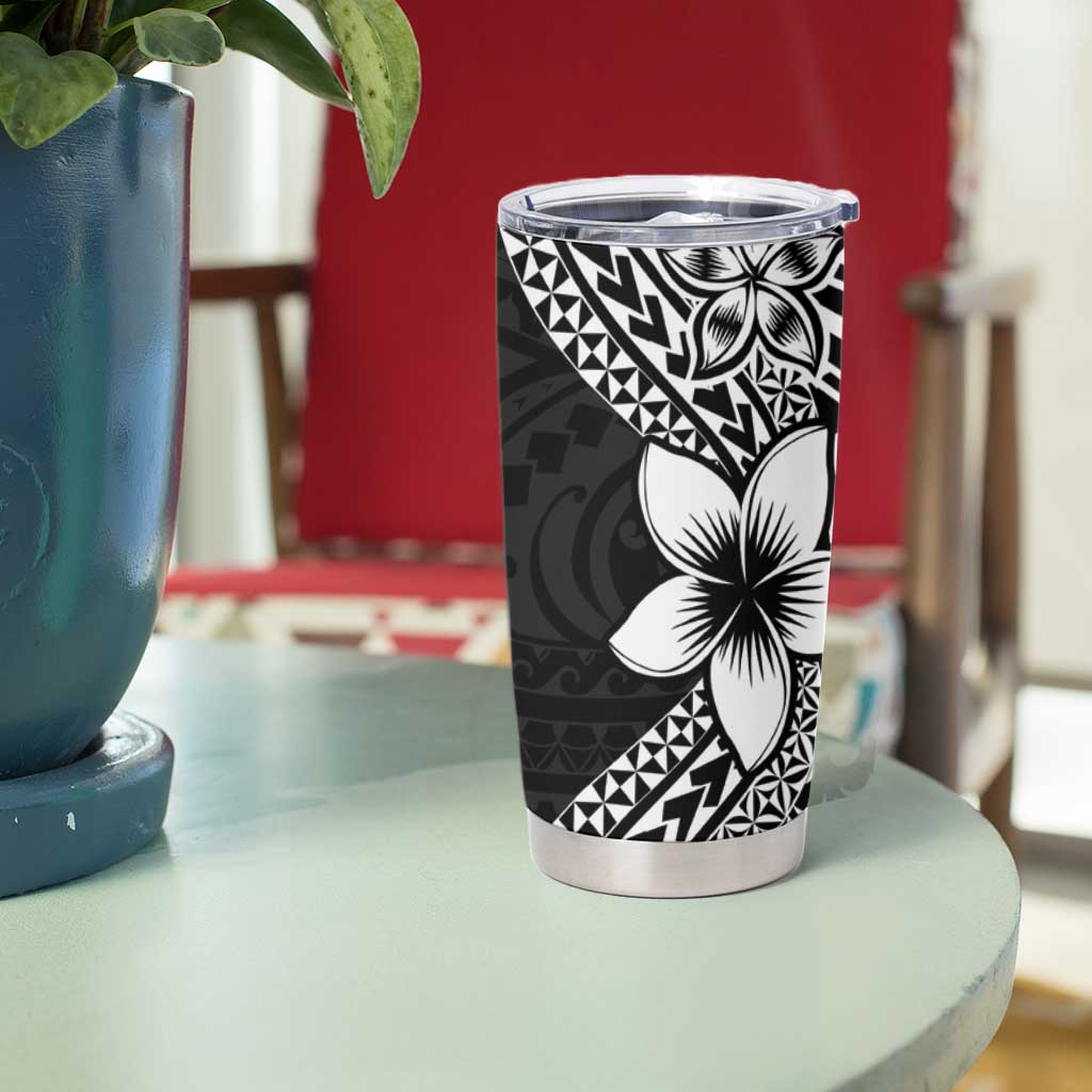 Lotu Tamaiti White Sunday Tumbler Cup Pacific Plumeria Flowers - Black Version LT9 - Polynesian Pride