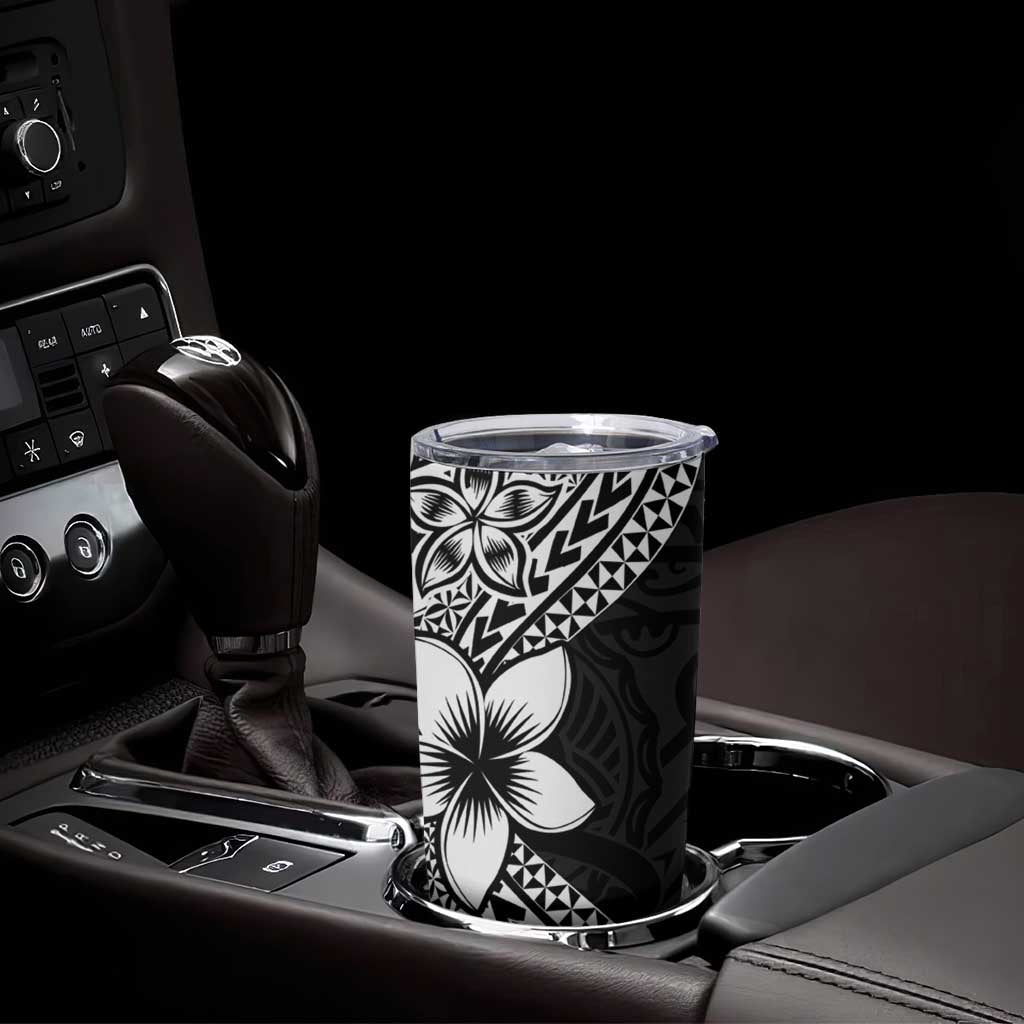 Lotu Tamaiti White Sunday Tumbler Cup Pacific Plumeria Flowers - Black Version LT9 - Polynesian Pride