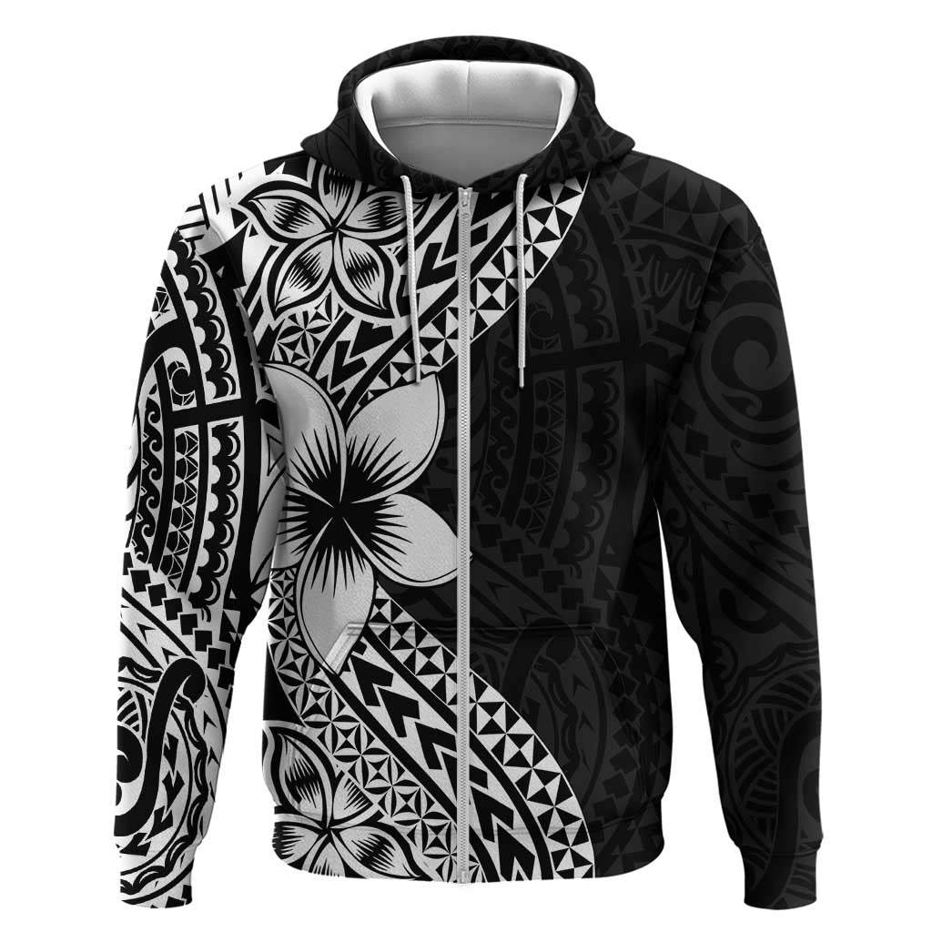 Lotu Tamaiti White Sunday Zip Hoodie Pacific Plumeria Flowers - Black Version LT9 Zip Hoodie Black - Polynesian Pride