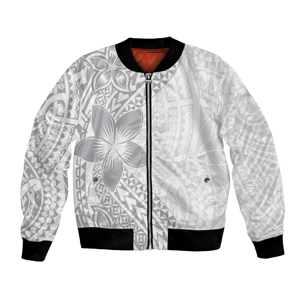 Lotu Tamaiti White Sunday Bomber Jacket Pacific Plumeria Flowers - White Version LT9 Unisex White - Polynesian Pride