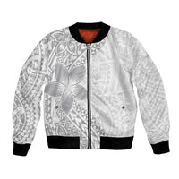 Lotu Tamaiti White Sunday Bomber Jacket Pacific Plumeria Flowers - White Version LT9 Unisex White - Polynesian Pride