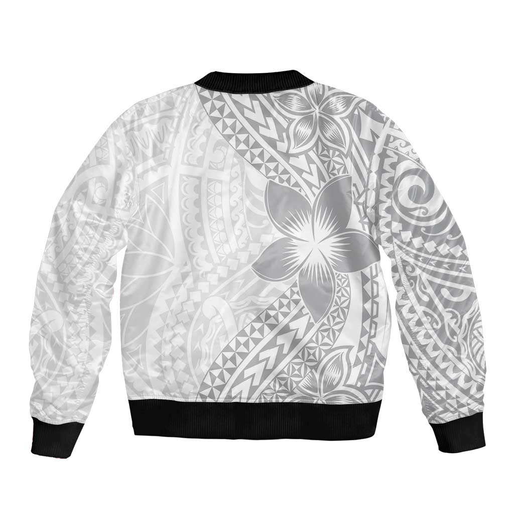 Lotu Tamaiti White Sunday Bomber Jacket Pacific Plumeria Flowers - White Version LT9 - Polynesian Pride