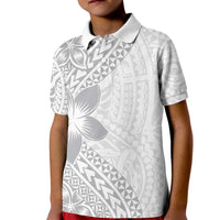 Lotu Tamaiti White Sunday Kid Polo Shirt Pacific Plumeria Flowers - White Version LT9 Kid White - Polynesian Pride