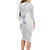 Lotu Tamaiti White Sunday Long Sleeve Bodycon Dress Pacific Plumeria Flowers - White Version