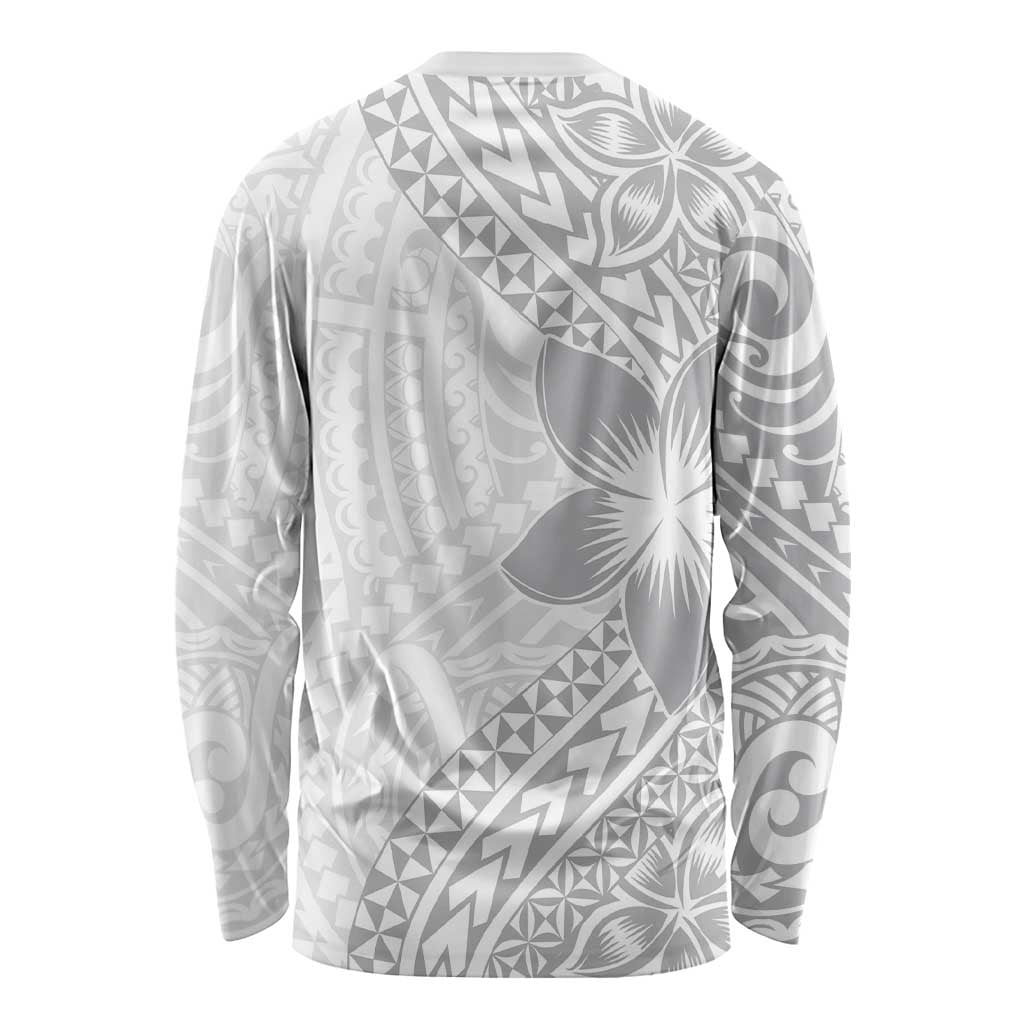 Lotu Tamaiti White Sunday Long Sleeve Shirt Pacific Plumeria Flowers - White Version LT9 - Polynesian Pride
