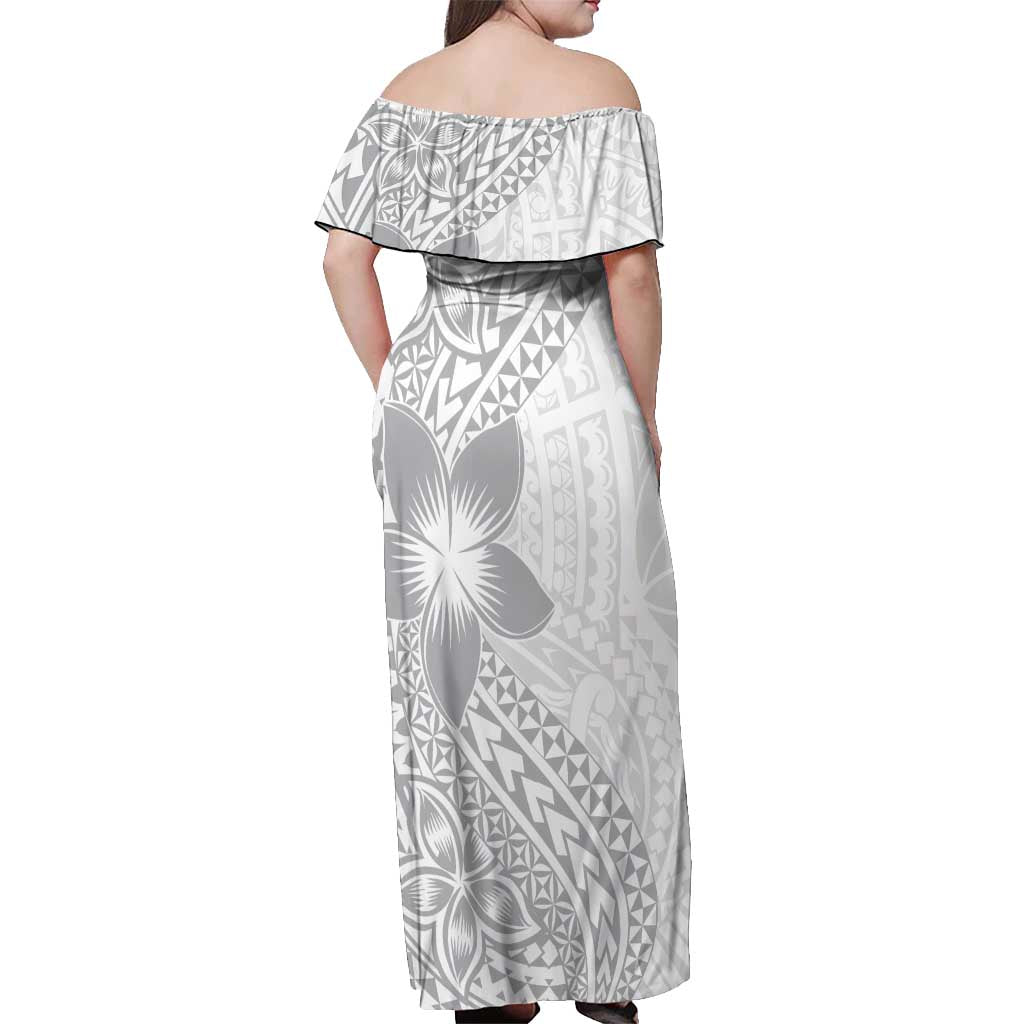 Lotu Tamaiti White Sunday Off Shoulder Maxi Dress Pacific Plumeria Flowers - White Version LT9 - Polynesian Pride