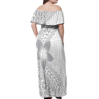 Lotu Tamaiti White Sunday Off Shoulder Maxi Dress Pacific Plumeria Flowers - White Version LT9 - Polynesian Pride