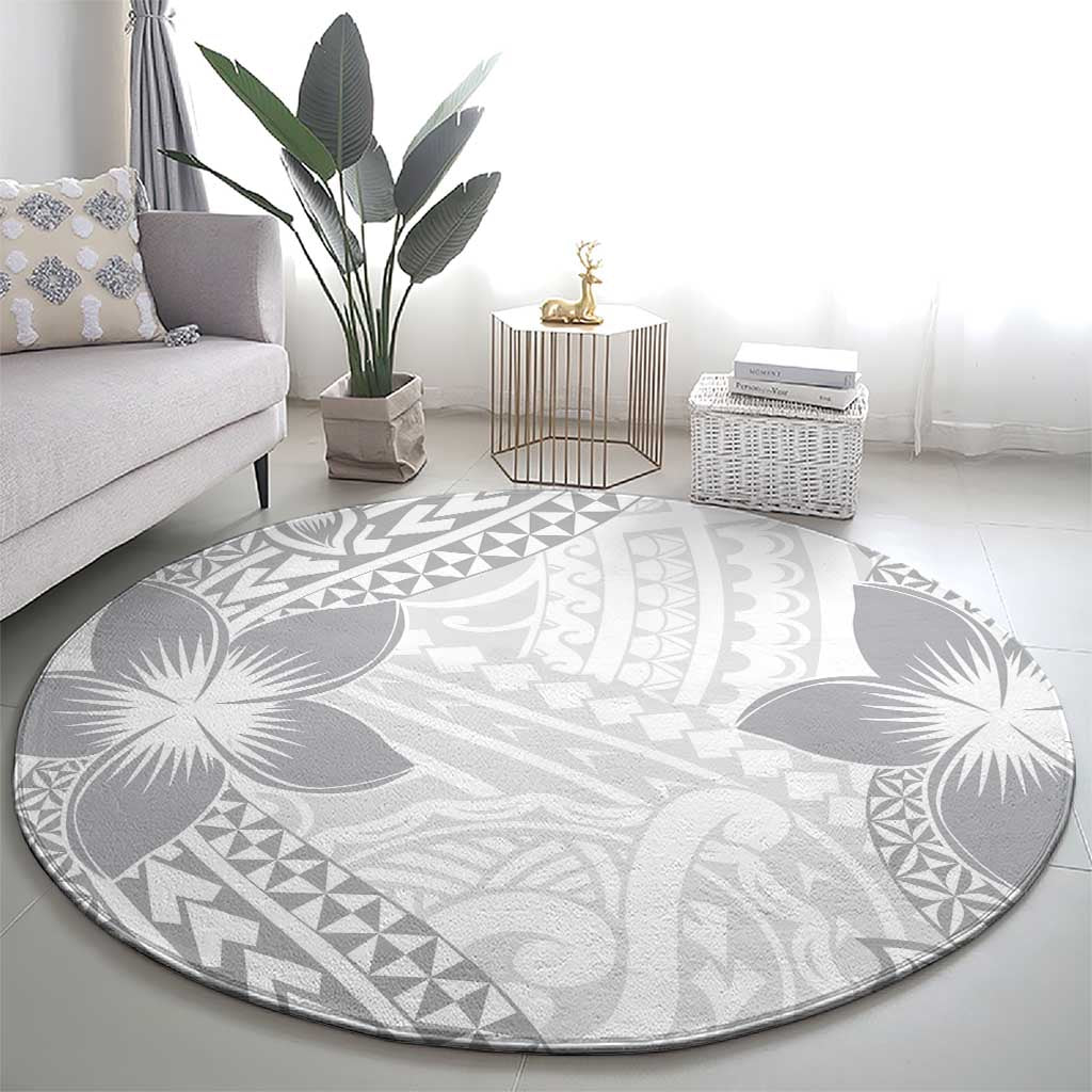 Lotu Tamaiti White Sunday Round Carpet Pacific Plumeria Flowers - White Version LT9 - Polynesian Pride