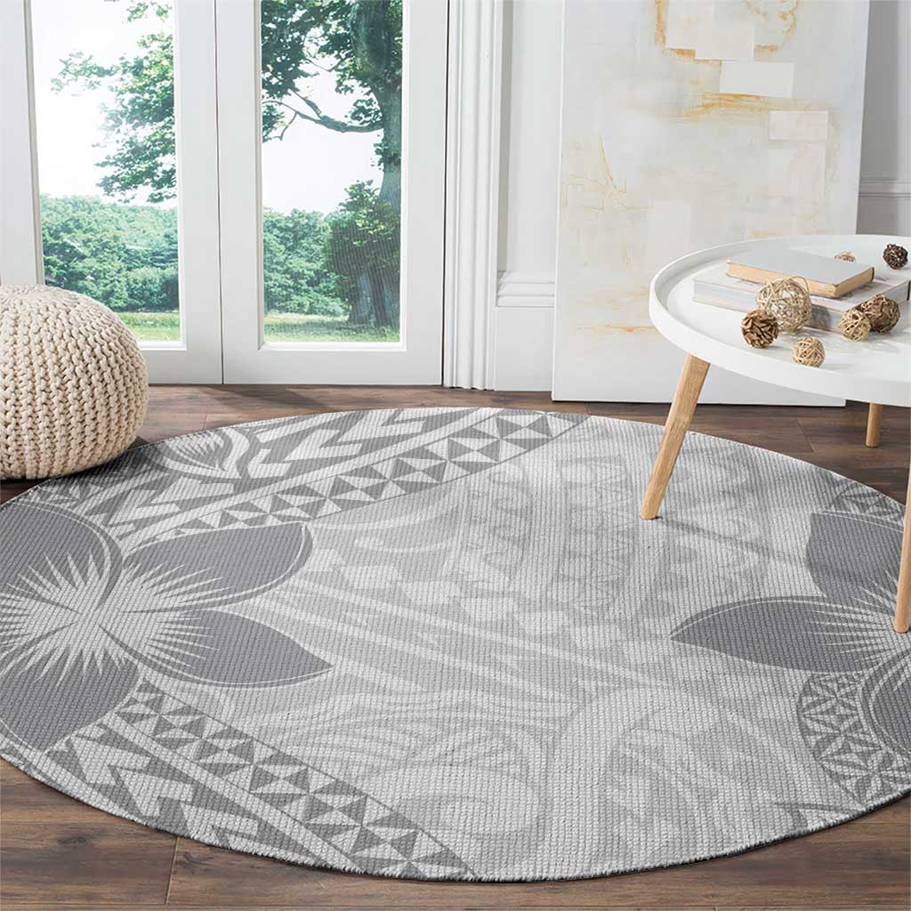Lotu Tamaiti White Sunday Round Carpet Pacific Plumeria Flowers - White Version LT9 - Polynesian Pride