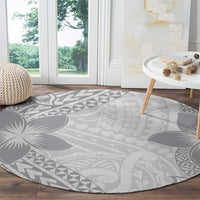 Lotu Tamaiti White Sunday Round Carpet Pacific Plumeria Flowers - White Version LT9 - Polynesian Pride