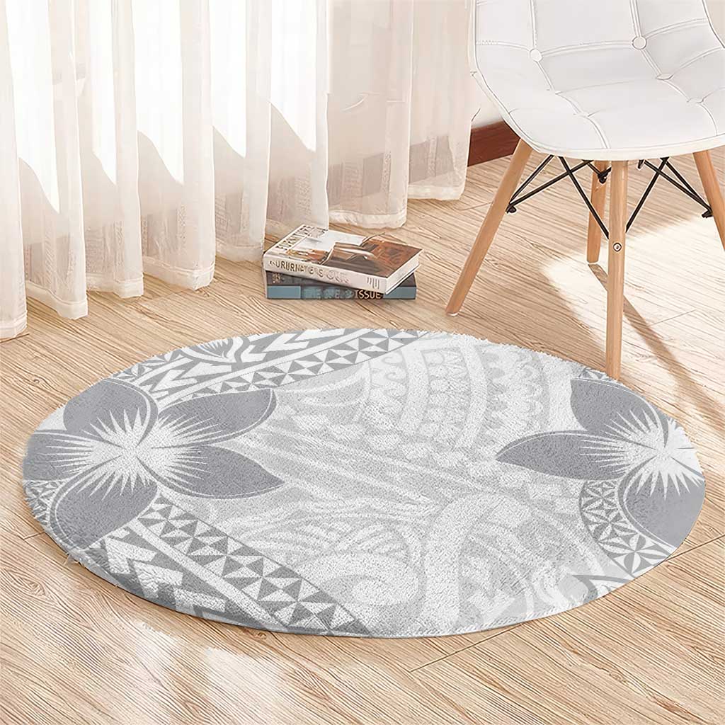 Lotu Tamaiti White Sunday Round Carpet Pacific Plumeria Flowers - White Version LT9 - Polynesian Pride