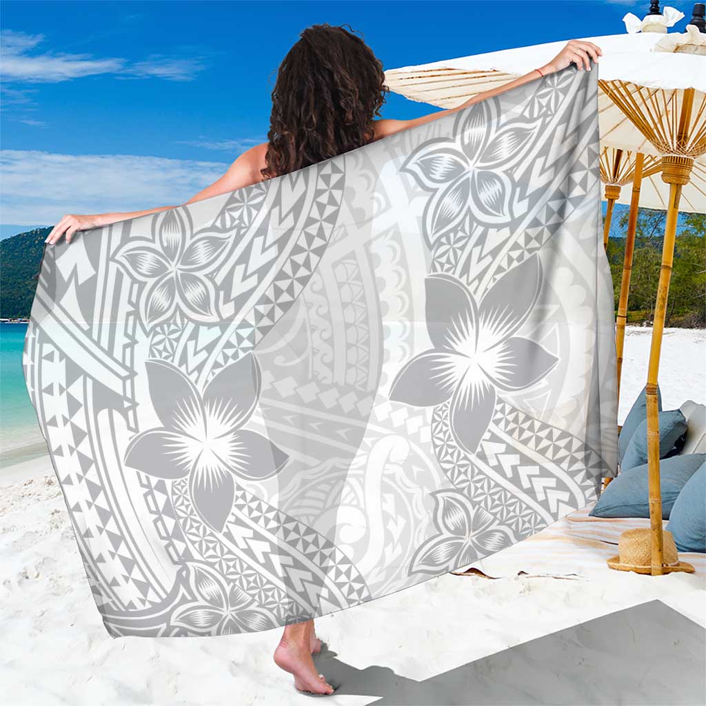 Lotu Tamaiti White Sunday Sarong Pacific Plumeria Flowers - White Version LT9 One Size 44 x 66 inches White - Polynesian Pride