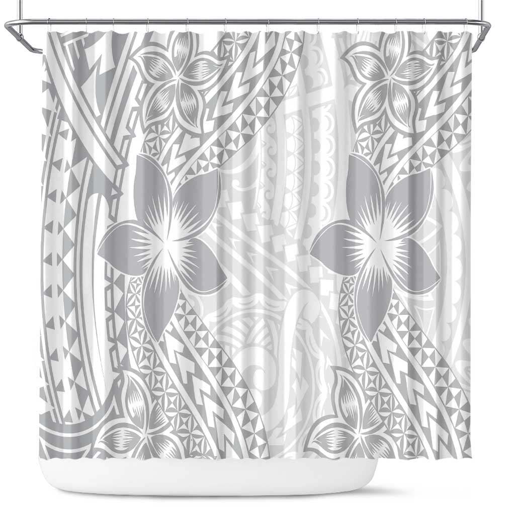 Lotu Tamaiti White Sunday Shower Curtain Pacific Plumeria Flowers - White Version