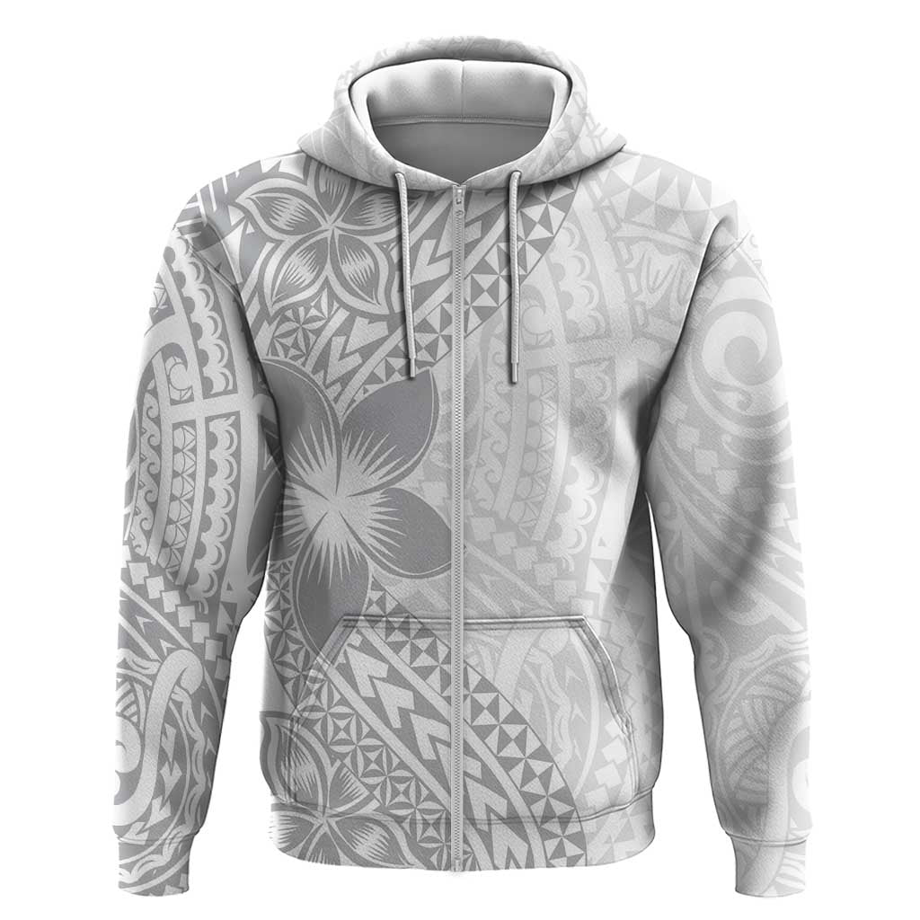 Lotu Tamaiti White Sunday Zip Hoodie Pacific Plumeria Flowers - White Version LT9 Zip Hoodie White - Polynesian Pride