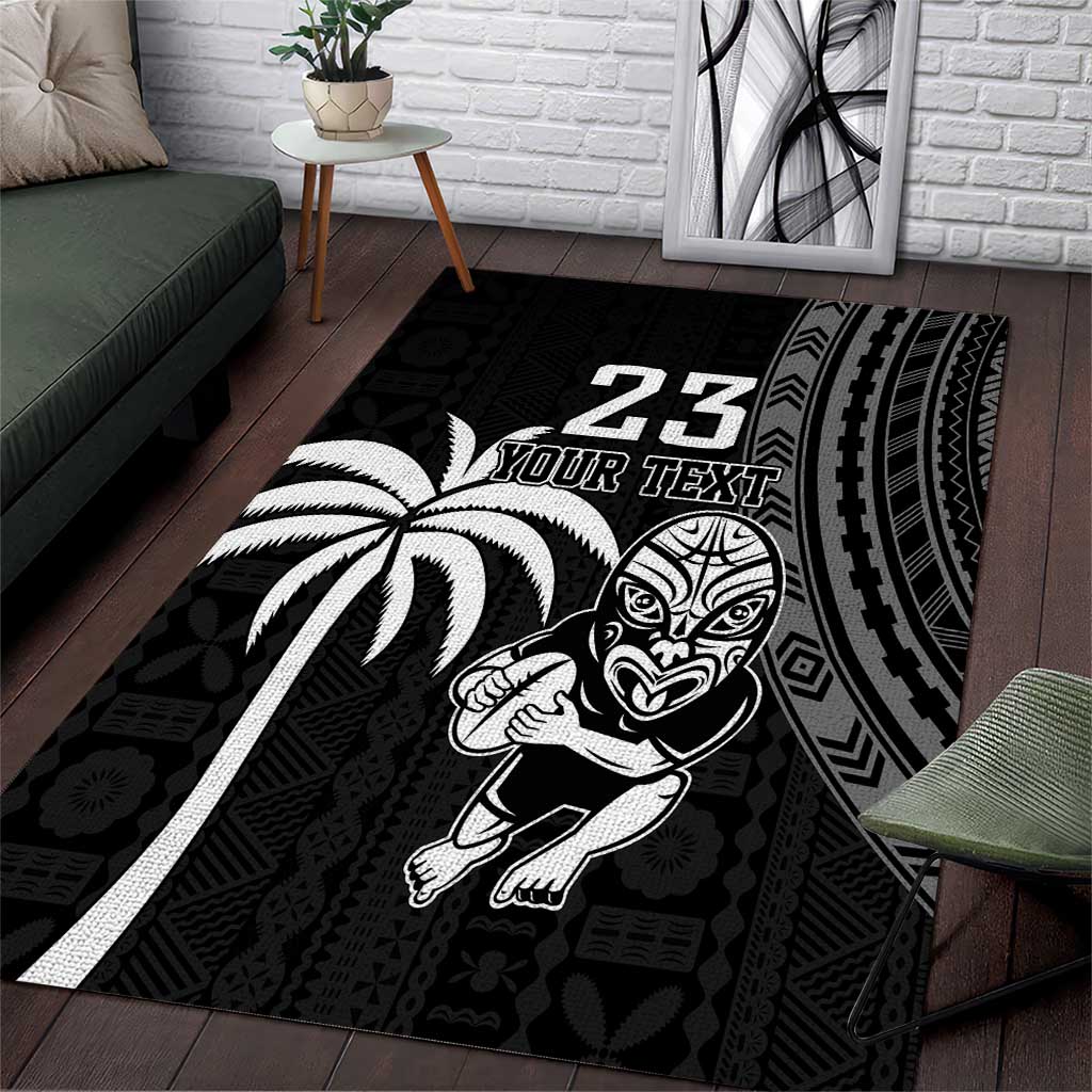 Custom Fiji New Zealand Rugby Area Rug Make History Together LT9 Black - Polynesian Pride