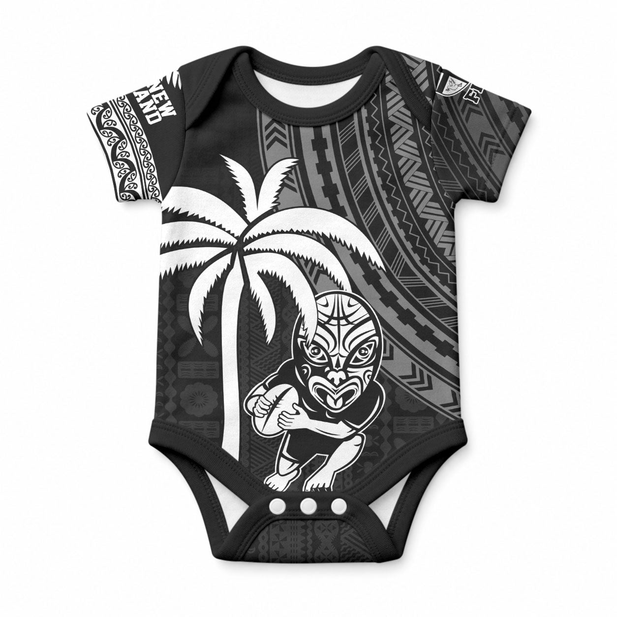 Custom Fiji New Zealand Maori Rugby Baby Onesie Make History Together LT9 Black - Polynesian Pride