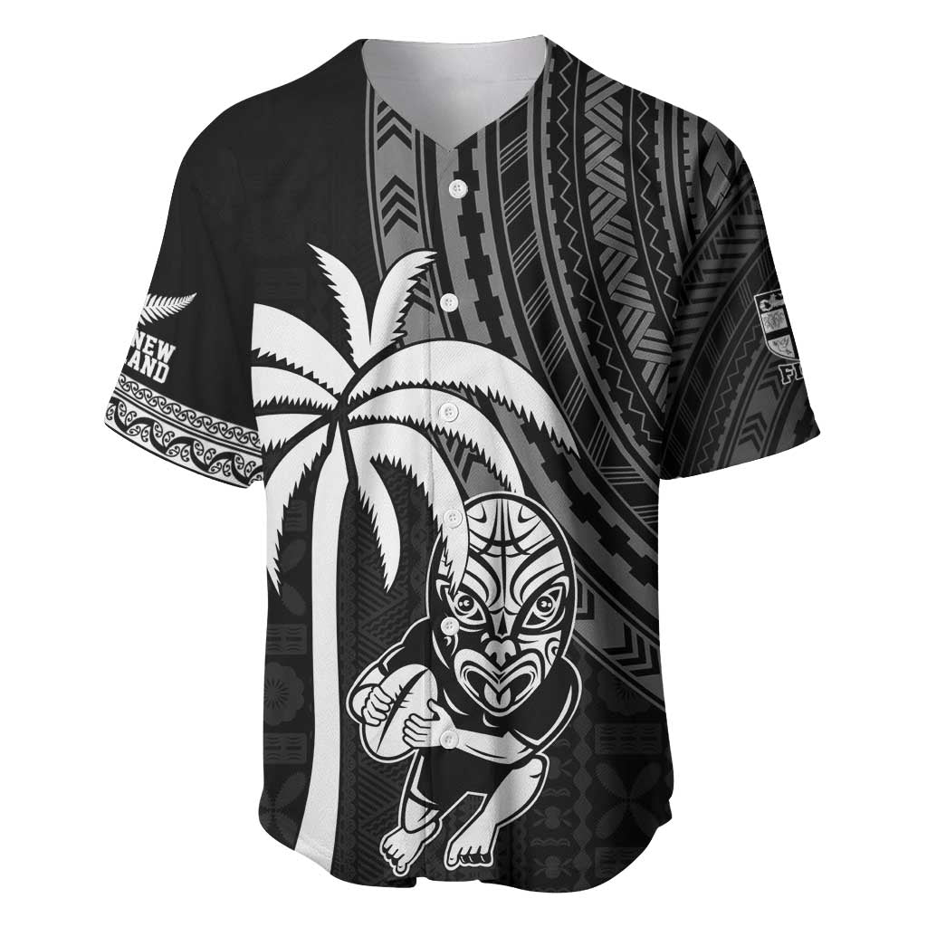Custom Fiji New Zealand Rugby Baseball Jersey Make History Together LT9 Black - Polynesian Pride