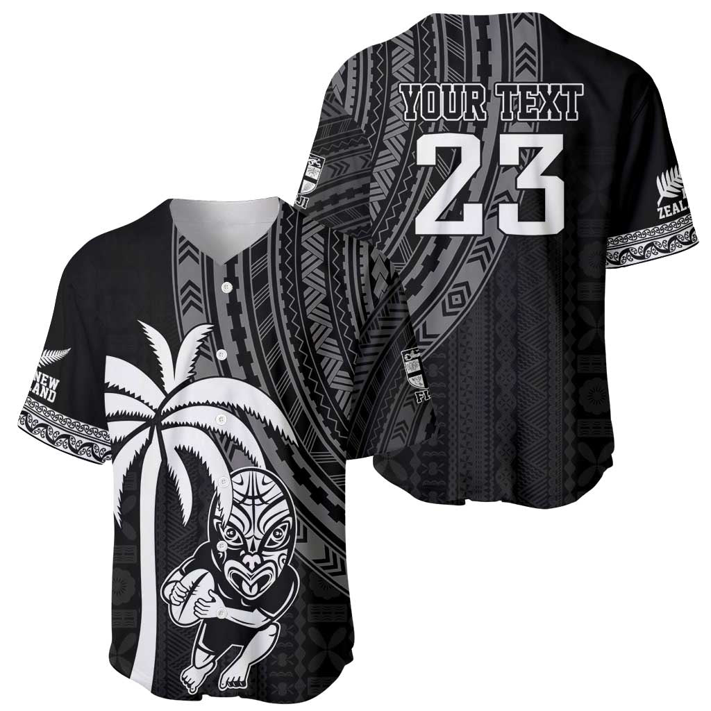 Custom Fiji New Zealand Rugby Baseball Jersey Make History Together LT9 - Polynesian Pride