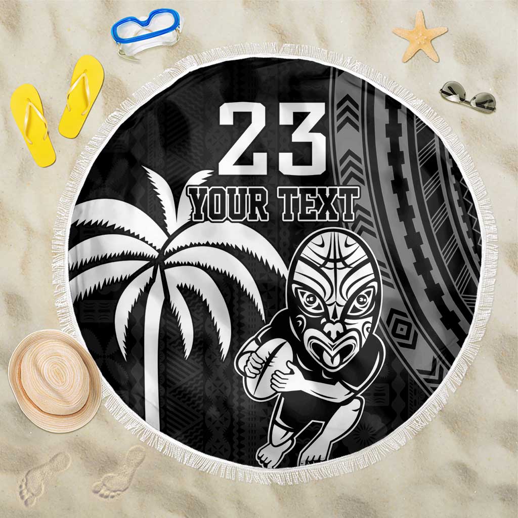 Custom Fiji New Zealand Rugby Beach Blanket Make History Together LT9 One Size 150cm Black - Polynesian Pride
