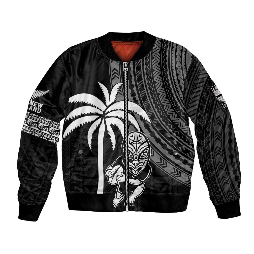 Custom Fiji New Zealand Rugby Bomber Jacket Make History Together LT9 Unisex Black - Polynesian Pride