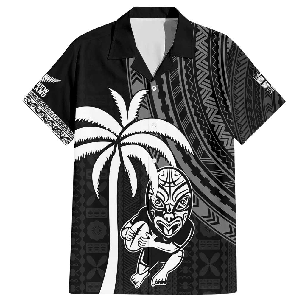 Custom Fiji New Zealand Rugby Hawaiian Shirt Make History Together LT9 Black - Polynesian Pride