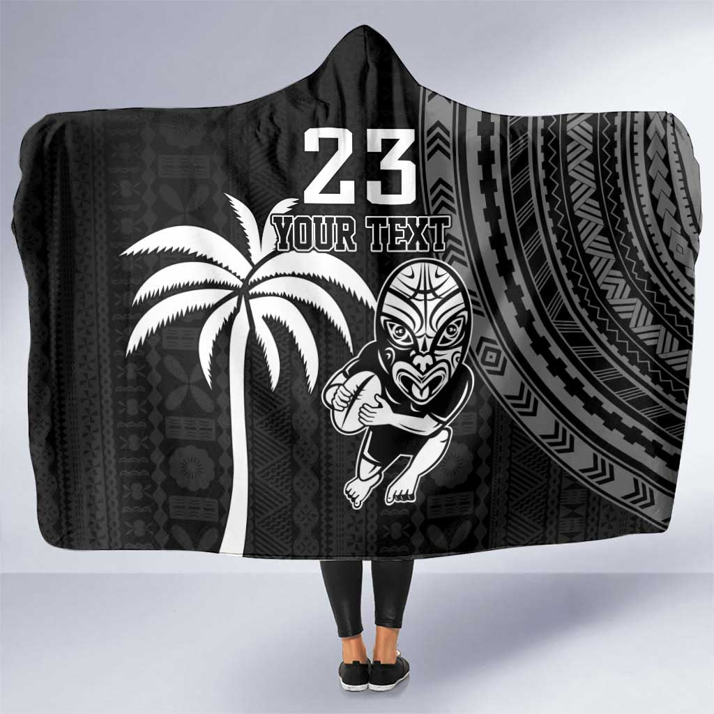 Custom Fiji New Zealand Rugby Hooded Blanket Make History Together LT9 One Size Black - Polynesian Pride