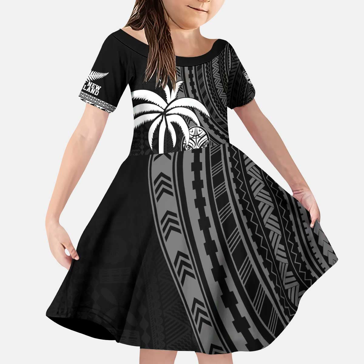 Custom Fiji New Zealand Rugby Kid Short Sleeve Dress Make History Together LT9 KID Black - Polynesian Pride
