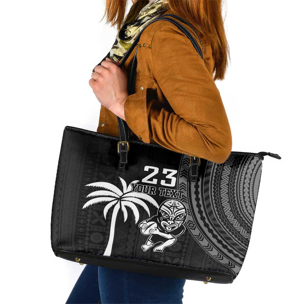 Custom Fiji New Zealand Rugby Leather Tote Bag Make History Together LT9 Black - Polynesian Pride
