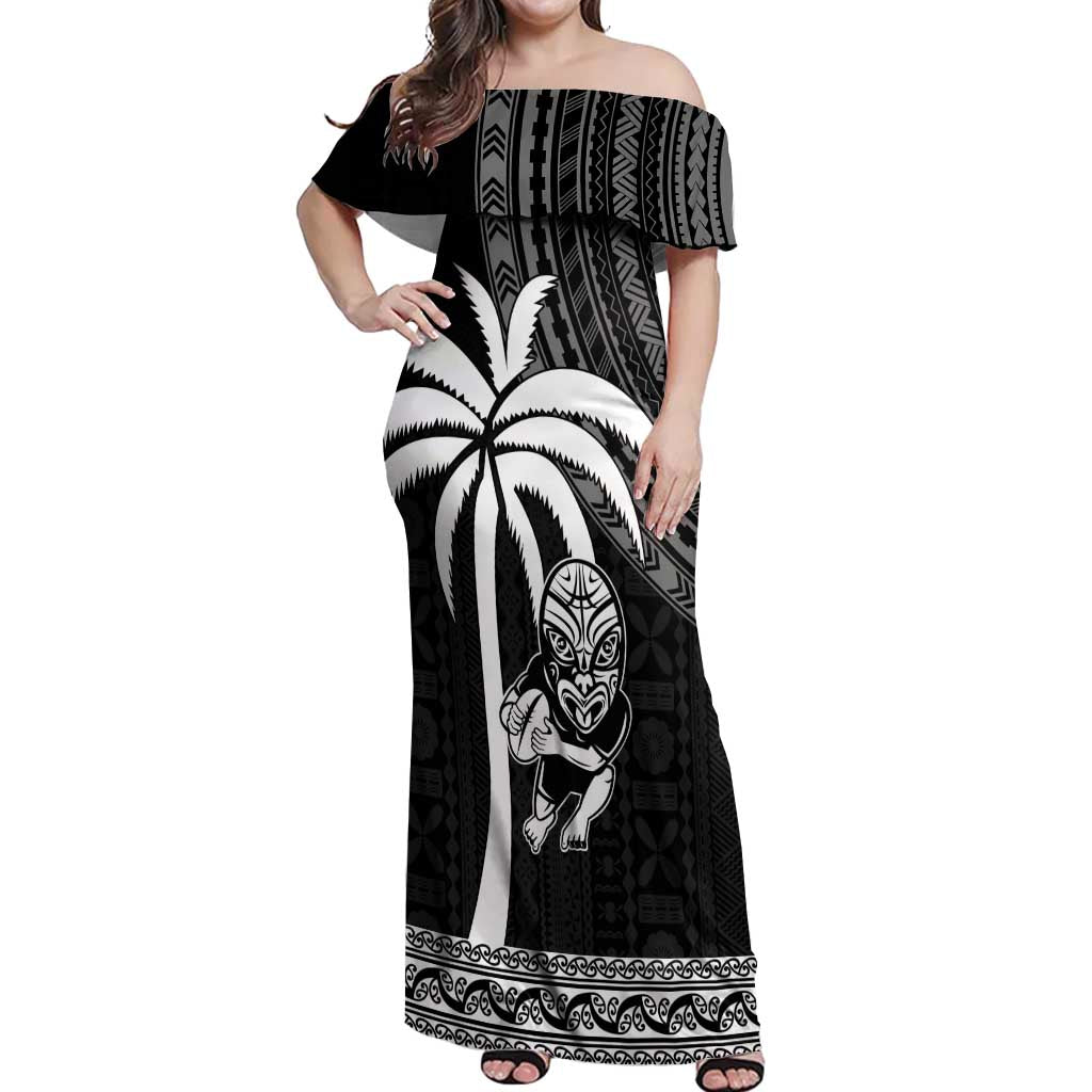 Custom Fiji New Zealand Rugby Off Shoulder Maxi Dress Make History Together LT9 Women Black - Polynesian Pride