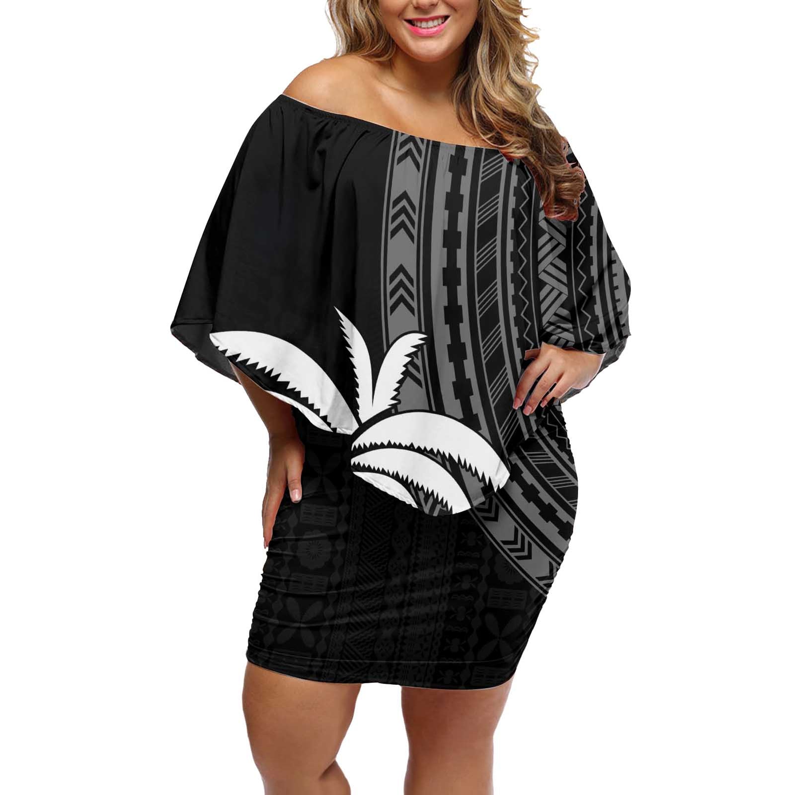 Custom Fiji New Zealand Rugby Off Shoulder Short Dress Make History Together LT9 Women Black - Polynesian Pride