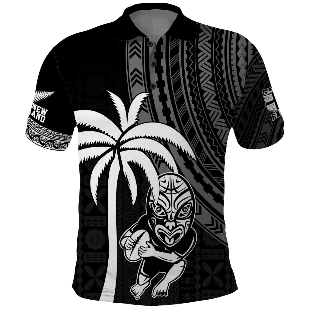 Custom Fiji New Zealand Rugby Polo Shirt Make History Together LT9 Black - Polynesian Pride