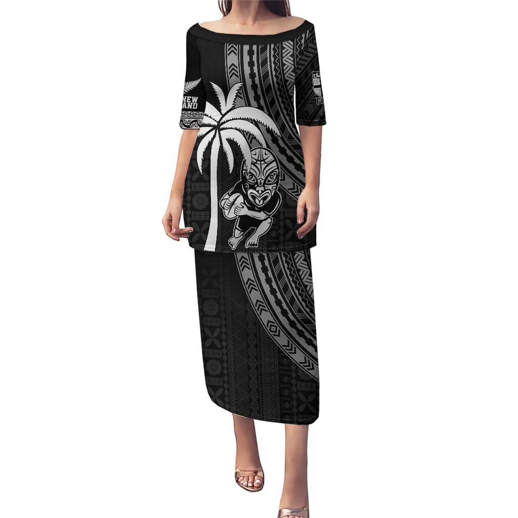 Custom Fiji New Zealand Rugby Puletasi Make History Together LT9 Long Dress Black - Polynesian Pride