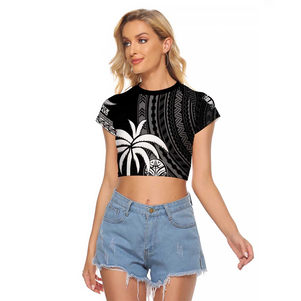 Custom Fiji New Zealand Rugby Raglan Cropped T Shirt Make History Together LT9 Female Black - Polynesian Pride