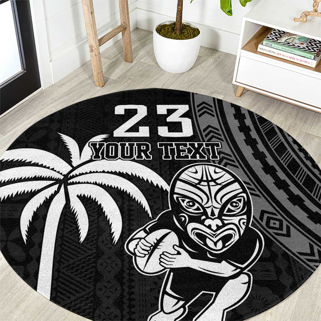 Custom Fiji New Zealand Rugby Round Carpet Make History Together LT9 Black - Polynesian Pride